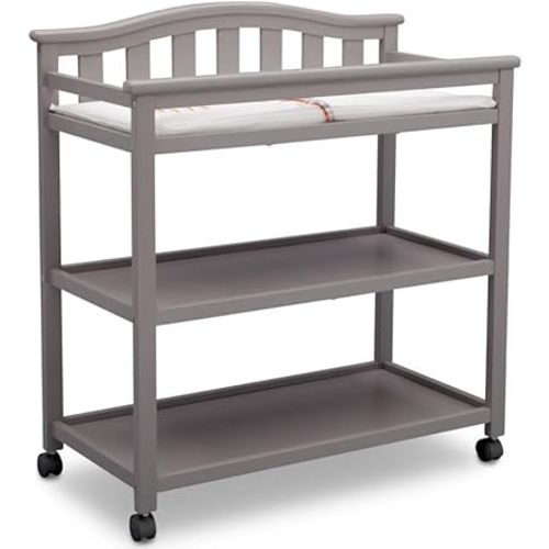 Delta Children Bell Top Changing Table with Wheels and Changing Pad, Greenguard Gold Certified, Grey