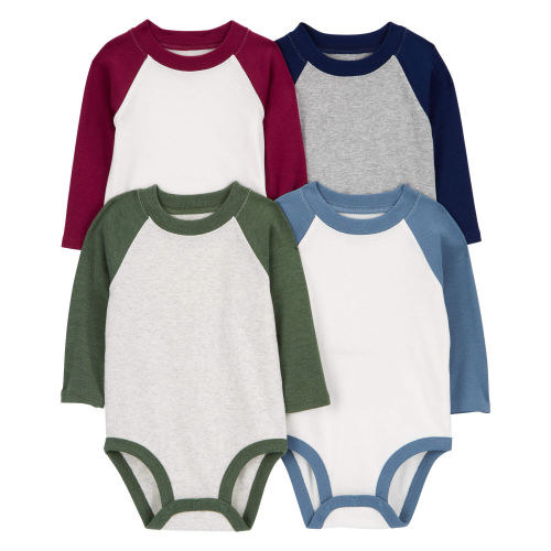 Baby 4-Piece Long-Sleeve Raglan Bodysuits