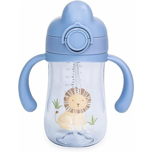 Baby's First Sippy Cup with Weighted Silicone Straw, Leak Proof, Spill Proof, Easy Grip Straw Cup for for Babies 6m+ to Toddlers, BPA Free, Dishwasher Safe, 11oz/320ml (Blue Lion)