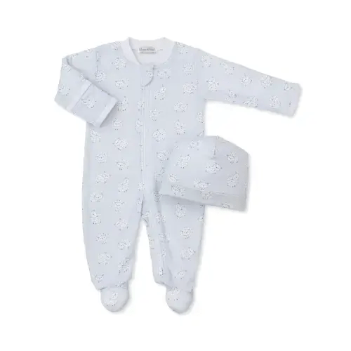 Fleecy Sheep Blue Zip Footie & Hat Set- NB