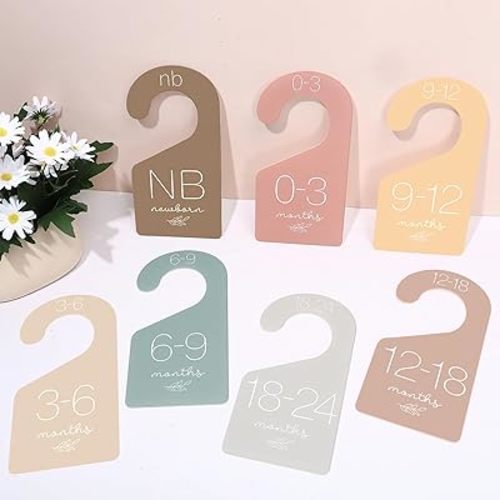 Whaline 7Pcs Baby Closet Size Dividers Warm Colors Acrylic Hanger Clothes Organizers Newborn to 24 Month Thicken Infant Wardrobe Separators For Home Nursery Baby Clothes