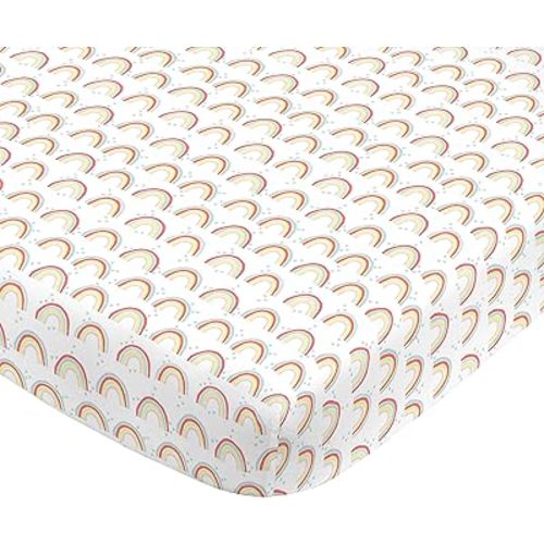 NoJo Super Soft Rainbow Nursery Crib Fitted Sheet, Yellow, Orange, Aqua, White