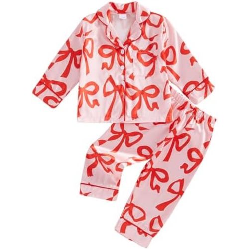 Multitrust Baby Girls Boys Silk Christmas Pajamas Set Santa Claus Long Sleeve Button Down Shirts and Pants Xmas Satin Pj Sets