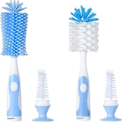 Multifunctional Cleaning Brush, Baby Bottle Brush, Bottle Brush Cleaner (Rotate The Suction Cup to Obtain The Small Bristle Brushes) Set Z, Blue, Silicone and Nylon Brush