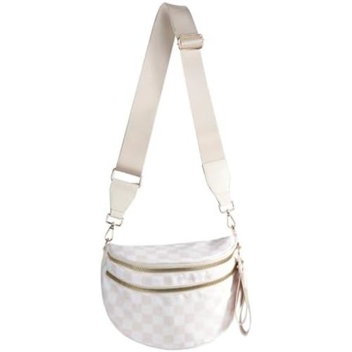 Spacious Checkered Nylon Crossbody Bag Bum Bag Checkered Handbags Wallets for Women