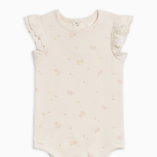 Maggie Ribbed Short Sleeve Bodysuit with Eyelet Ruffle