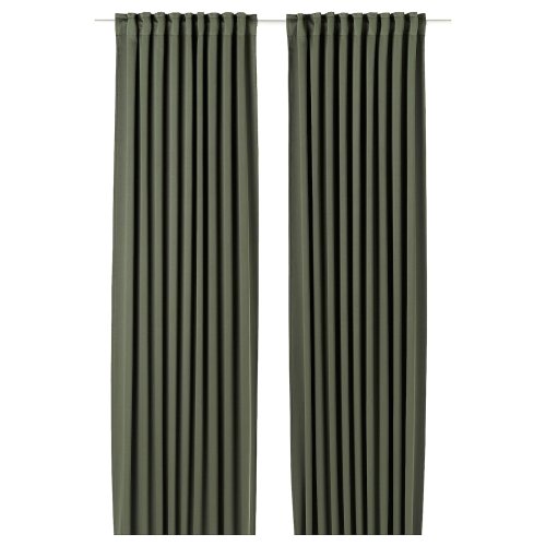 MAJGULL Blackout curtains, 1 pair - dark green/with heading tape 145x250 cm (57x98 ")