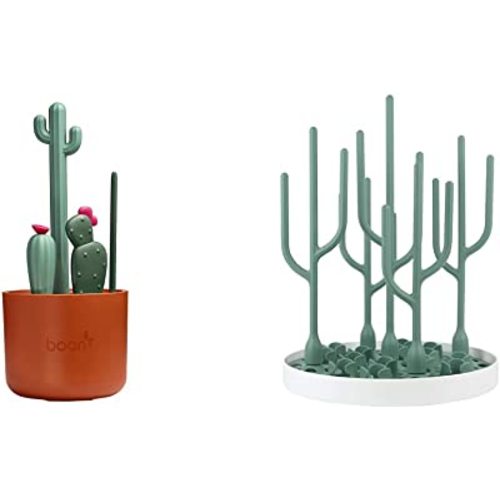 Boon Desert Countertop Baby Bottle Drying Rack & Cacti Bottle Cleaning Brush Set - includes Bottle Brush, Nipple Brush, Detail Brush, and Straw Brush - Baby Bottle Brush Set for Bottle Drying Rack