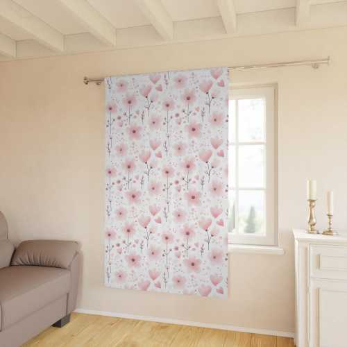 Pink Flowered Window Curtains for Nursery Decor, Blackout Curtain, Home Decor, Nursery Curtain