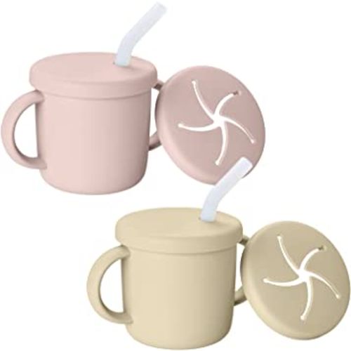 TotAha Baby Silicone Sip-N-Snack Cup + Straw Sippy Cup with Removable Snack Container-Lid | Leak proof & Easy to Hold | Baby Training Cup for 6 Month+ | Help Bottle to Cup Transition 5 Oz