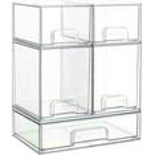 Vtopmart Stackable Storage Drawers Set of 5, Clear Plastic Organizer Bins for Beauty Supplies,Ideal for Vanity, Bathroom,Cabinet,Pantry Organization