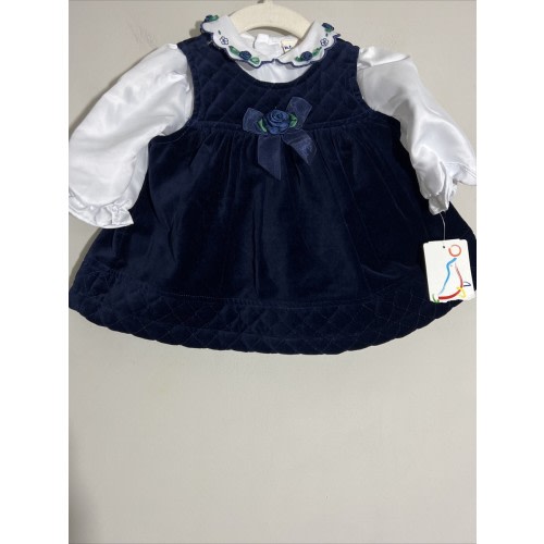 Vintage B.T. Kids Baby Girl Dress Size 3-6 months ~ Blue Velvet Floral