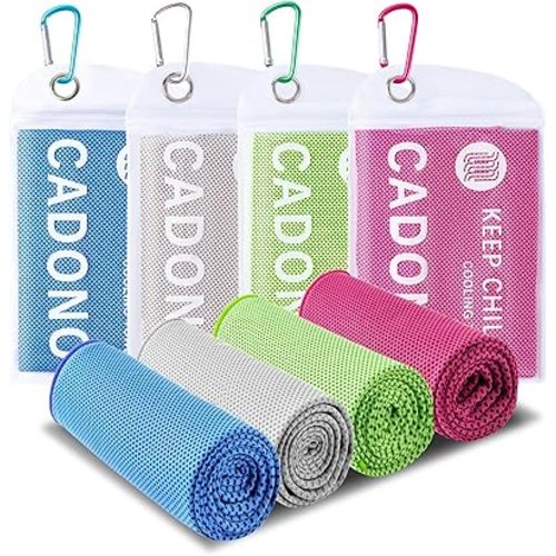 4 Pack Cooling Towel (40"x12"), Soft Breathable Chilly Towel, Ice Towel, Microfiber Towel for Yoga, Sport, Running, Workout,Gym, Camping, Fitness, Workout & More Activities(Multicolor)
