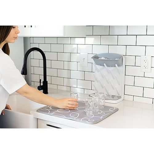 Ubbi Vertical Bottle Drying Rack, Bottle Brush & Microfiber Drying Mat Bundle