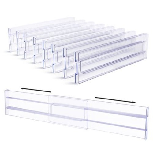 "Vtopmart Expandable Drawer Dividers, Adjustable Plastic Separators for Clothes & Kitchen Utensils, 12.2""-21.8"", Set of 8"