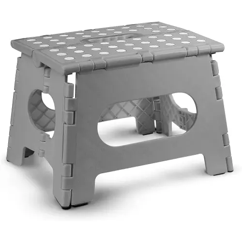 Handy Laundry Folding Step Stool - The Lightweight Step Stool is Sturdy Enough to Support Adults and Safe Enough for Kids. Opens Easy with One Flip. Great for Kitchen, Bathroom or Bedroom. (Grey)