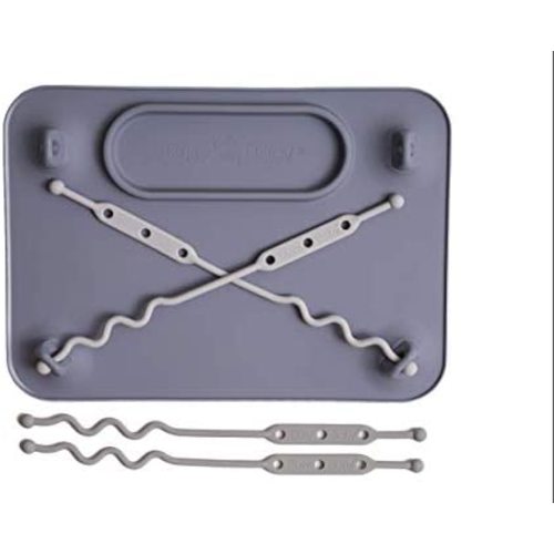Busy Baby Silicone Placemat - Built-in Suction Cups - 4 Toy Tethers for Babies Toddlers and Kids - Food Grade Silicone - 8.5 x 11 in - Comes with Travel Sleeve - Dishwasher Safe - Pewter