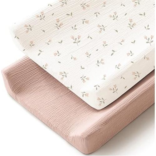 Changing Pad Cover for Neutral Baby Muslin Soft Cotton Diaper Changing Table Pad Cover Changing Pad Sheets for Girls and Boys - 2 Pack