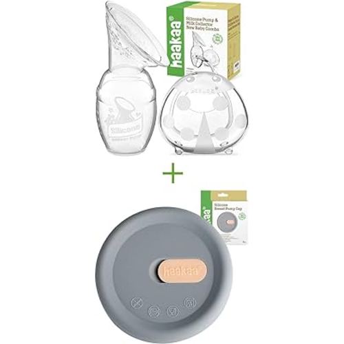 haakaa Manual Breast Pump 4oz/100ml and Ladybug Milk Collector 2.5oz/75ml and Silicone Cap Combo