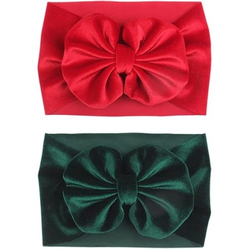 YanJie Baby Girl Bows Christmas Velvet Baby Headbands Big Baby Bows Wide Head Wrap Hair Accessories for Toddlers Newborn Infants Kids(Red-Green)