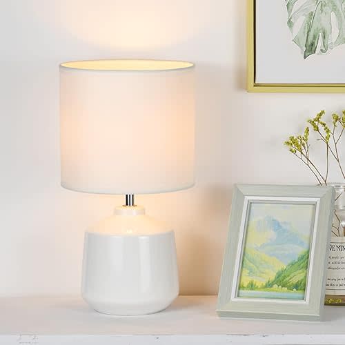 Lampwell Lena Small Table Lamp for Living Room as Bedside Table Lamp for Bedroom,Modern Ceramic Table Lamp,Kids Table Lamp,Night Table Lamp,Φ7.09×H12.99IN,Bulb Excluded, Off White Table Lamp