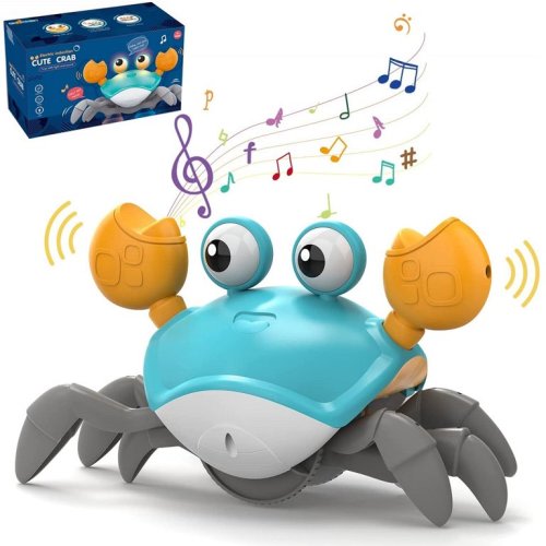 Crawling Crab Tummy Time Toy, Automatically Avoid Obstacles Electronic Pets Crab Toy for Baby