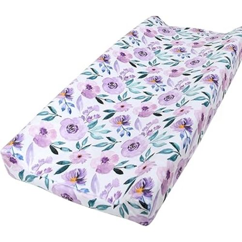Owlowla Changing Pad Cover Soft Minky Changing Table Cover Lovely Print Waterproof Changing Pad Covers Baby Boy Girl(Purple Floral)
