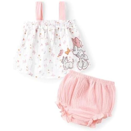 Disney Princess Baby Girl Clothes: Floral Sleeveless Ruffle Tunic Top & Bloomer Diaper Cover Set Newborn Summer Outfits