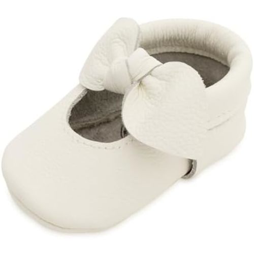 BirdRock Baby Bow and Knot Moccasins - Genuine Leather Baby Girl Shoes