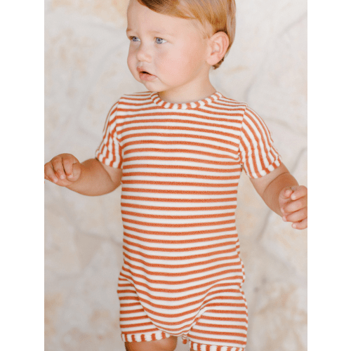 Rylee & Cru Shorty One Piece Swimsuit, Poppy Stripe