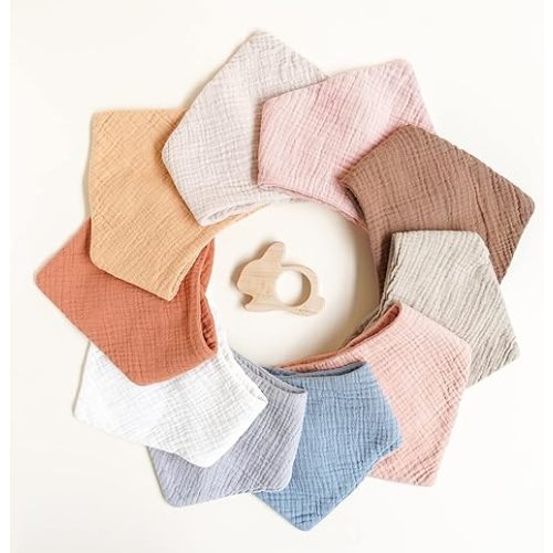 Konssy Muslin Baby Bibs 10 Pack (Cotton Candy)