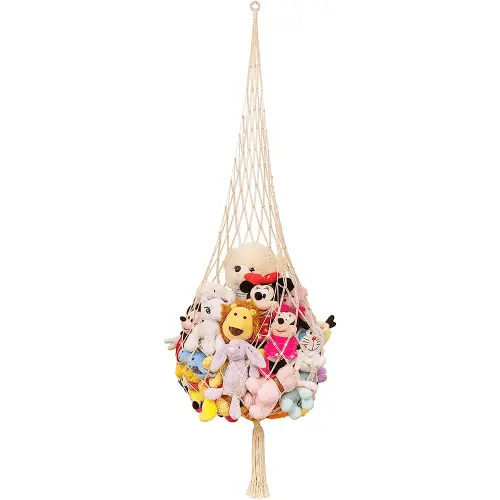 Novel Stuffed animal Net or Hammock Macrame Plush Toy Display- One Hook Only! Convenient for Corners, Walls and Ceiling Hanging Net, stuff animal storage for kid room Bedroom Playroom