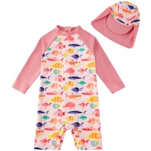 upandfast Baby/Toddler Girls Sunsuit Swimsuit with Snap Bottom UPF 50+ Infant One Piece Rashguard Swimwear