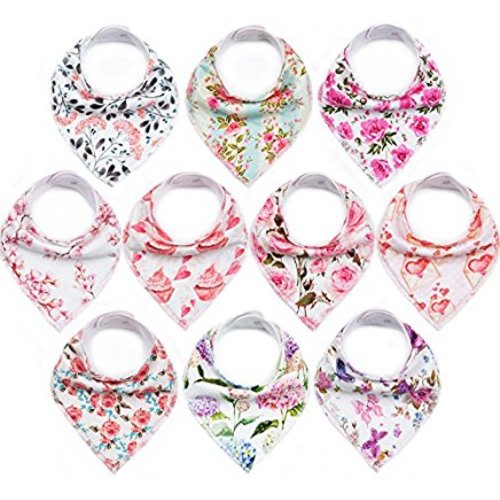 10-Pack Baby Bandana Bibs Upsimples Baby Girl Bibs for Drooling and Teething, Super Absorbent Bibs Baby Shower Gift - Blossom Set