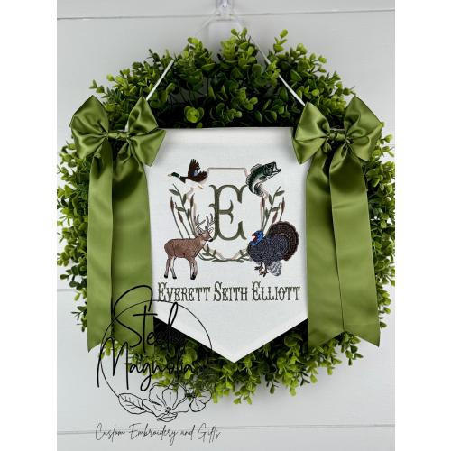 Hunting Nursery Decor Mallard Baby Banner Deer Hunting Nursery Turkey Custom Door Hanger Embroidered Personalized Fishing Baby Shower Gift