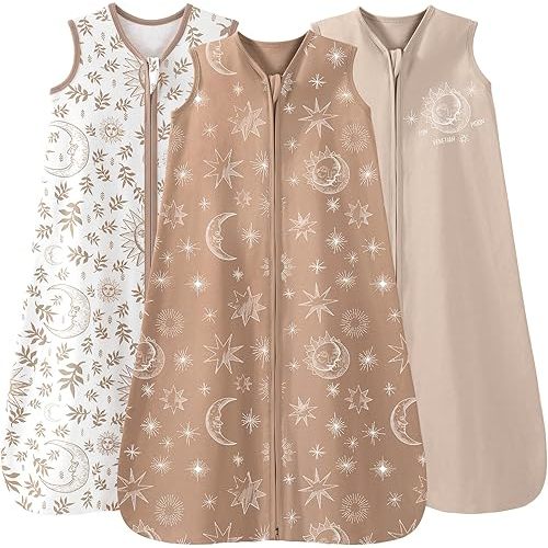 Baby Sleep Sack 0-6 Months 3 Pack 100% Cotton Lightweight 0.5 TOG Wearable Blanket Baby Sleep Bag with 2-Way Zipper for Newborn Infant Toddler Beige