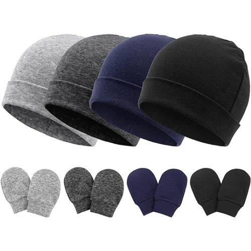 BQUBO Baby Hats and Mittens Infant Cotton Beanie Gloves No Scratch Set Newborn Hospital Hat for Boys Girls