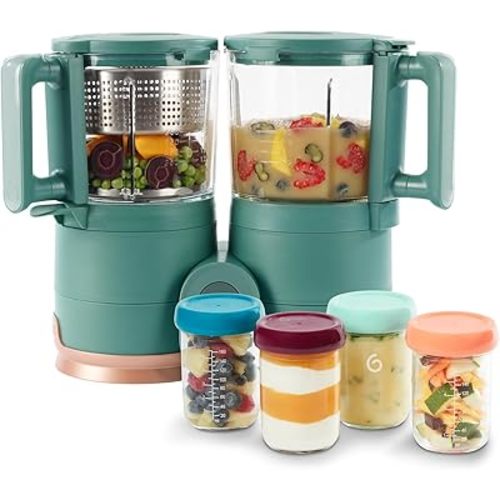 Babymoov Duo Meal Glass Exclusive Bundle - Eco-Friendly Baby Food Maker with Non-Toxic Glass Steamer & Blender, Stainless Steel Basket, XL Capacity (Set of 4 Glass Containers Included)
