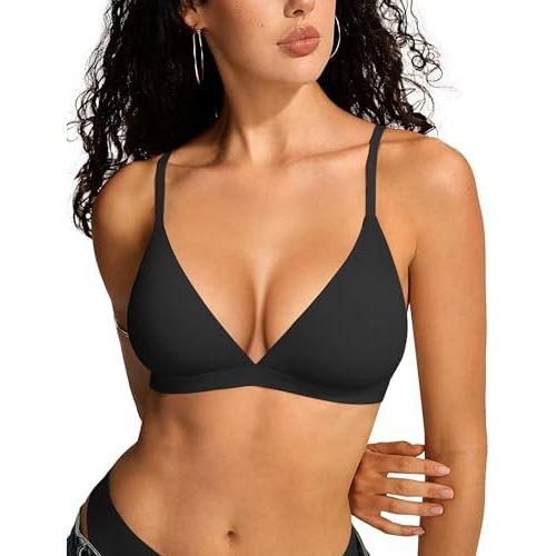Vertvie Womens Wireless Triangle Bralette Plunge Unlined Seamless Bras No Underwire Sexy Comfortable Unpadded Everyday Bra