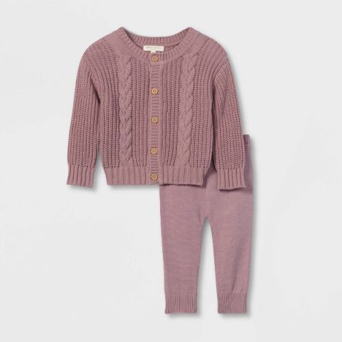 Grayson Collective Baby Girls' Cable Knit Cardigan & Leggings Set - Rose Pink
