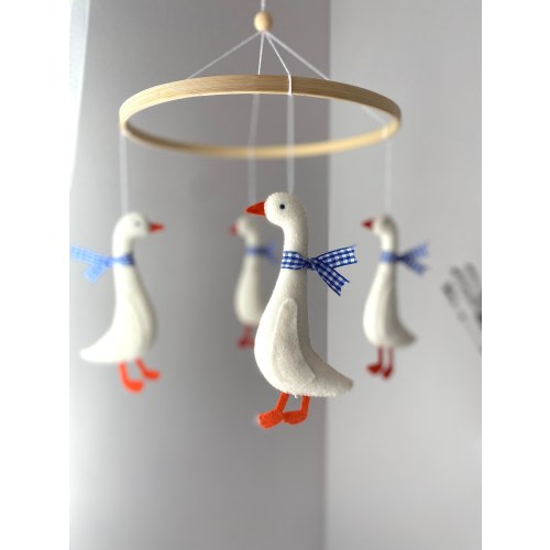 Duck Mobile Nursery - Baby Mobile White Goose with Blue Ribbon - Baby Mobile Boys - Crib Mobile Boy - Goose Baby Shower - Goose Birthday