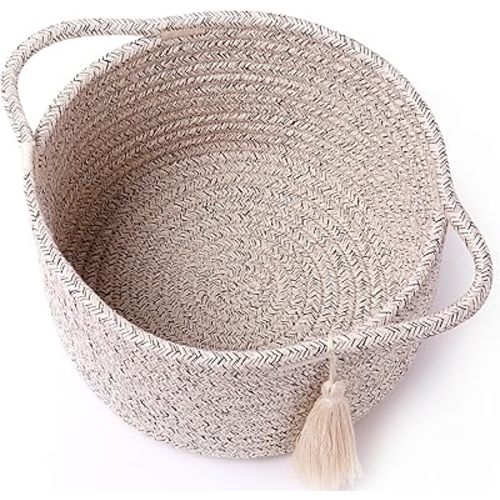Empty Gift Basket – SweetMemo Mini Woven Rope Organizer Baskets for Gifting, Baby Shower, Desk, Makeup Brushes, Bathroom, Shelves – Small Decorative Storage Bin with Gift Bag & Ribbon – Warm Brown