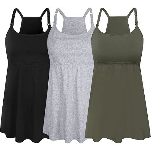 SUIEK 3 Pack Maternity Nursing Tank Tops with Bralette Cotton Breastfeeding Camisole