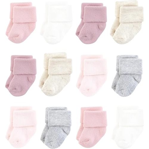 Hudson Baby Baby Unisex Cotton Rich Newborn and Terry Socks, Mauve Neutral, 6-12 Months, Pink