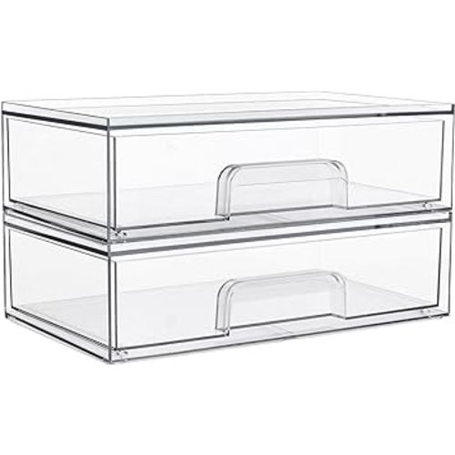 Vtopmart 12''W Clear Stackable Storage Drawers,2 Pack Acrylic Plastic Organizers Bins for Makeup Palettes, Cosmetics, and Beauty Supplies,Ideal for Vanity, Bathroom,Cabinet,Desk Organization