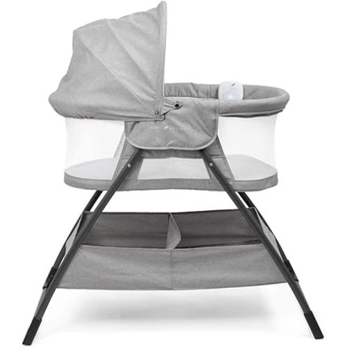 Baby Delight Beside Me Doze Deluxe Baby Bassinet, Bedside Sleeper, Foldable, Removeable Canopy, Pebble Grey