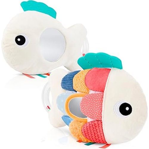 Soft Baby Sensory Fish Toy With Tummy Time Mirror - Entertaining Toy For Babies 0-6, 3-6 & 6-12 Months With Rattle & Crinkle Paper - Perfect Montessori Toy for Baby Showers & as a Newborn/Infant Gift
