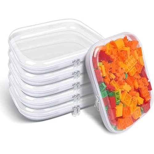 Clear Hard Plastic Zipper Case,Transparent Double Zippers Hard Pouch with 6pcs,Portable Travel Organizer Bin for Toy Storage