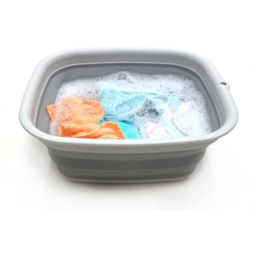 SAMMART 9.45L (2.5 Gallon) Collapsible Tub - Foldable Dish Tub - Portable Washing Basin - Space Saving Plastic Washtub (Grey, M)