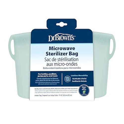 Dr. Brown's Microwave Steam Sterilizer Bag for Baby Bottles, Breast Pump Parts & Other Toddler Accessories, 100% Silicone, Reusable Sterilizing Bag